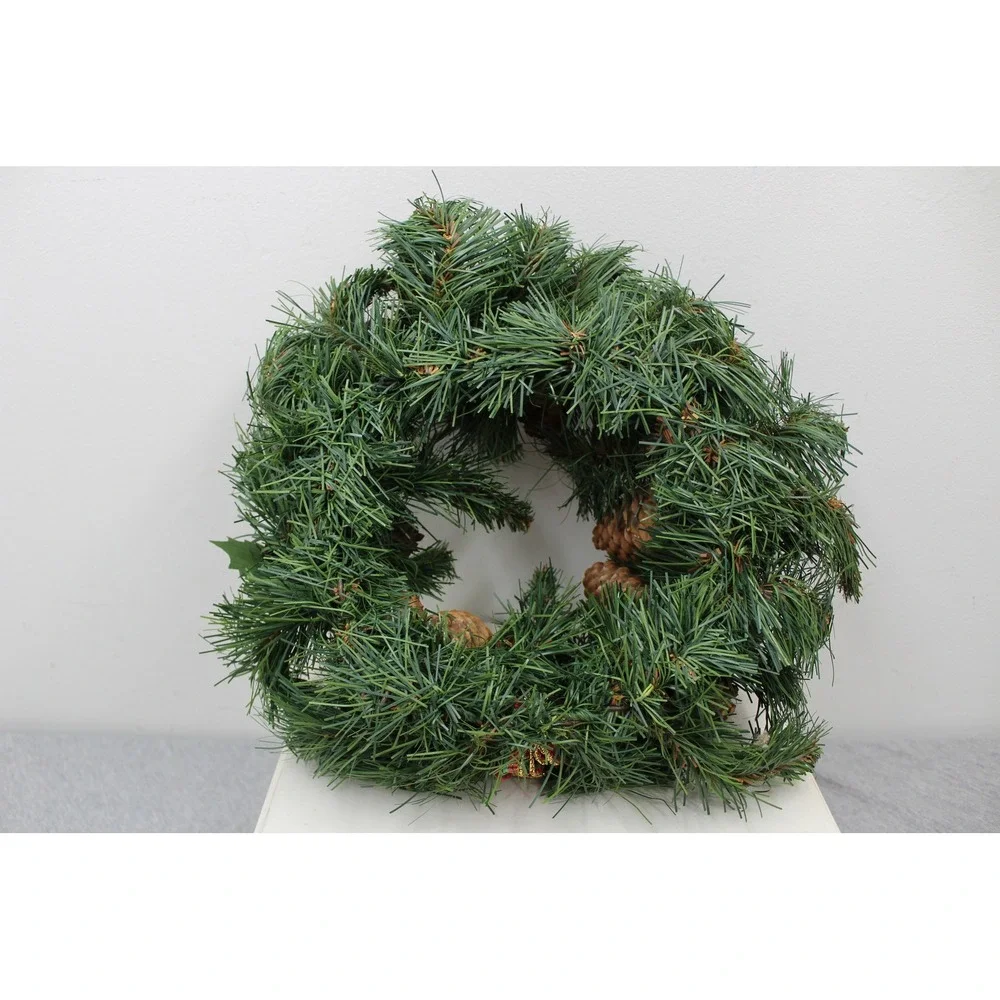 PartyLite Wreath 6in Green Bountiful Evergreen Ring P0036 Pinecones Apples Bow